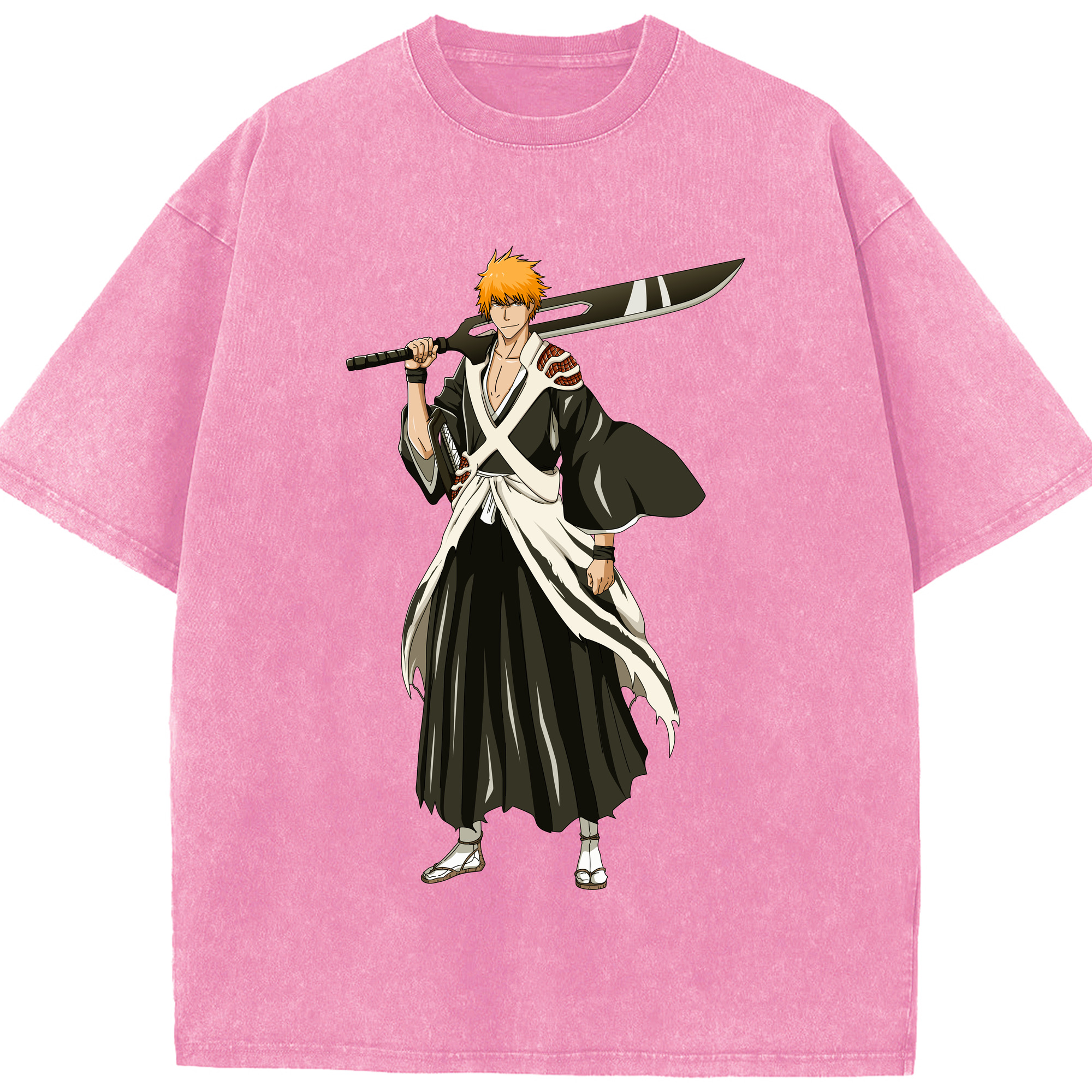 （画像用） ブリーチ 黒崎一護（くろさき いちご）BLEACH Kurosaki Ichigo 綿100% ヴィンテージ風 半袖Tシャツ（フロントプリント）